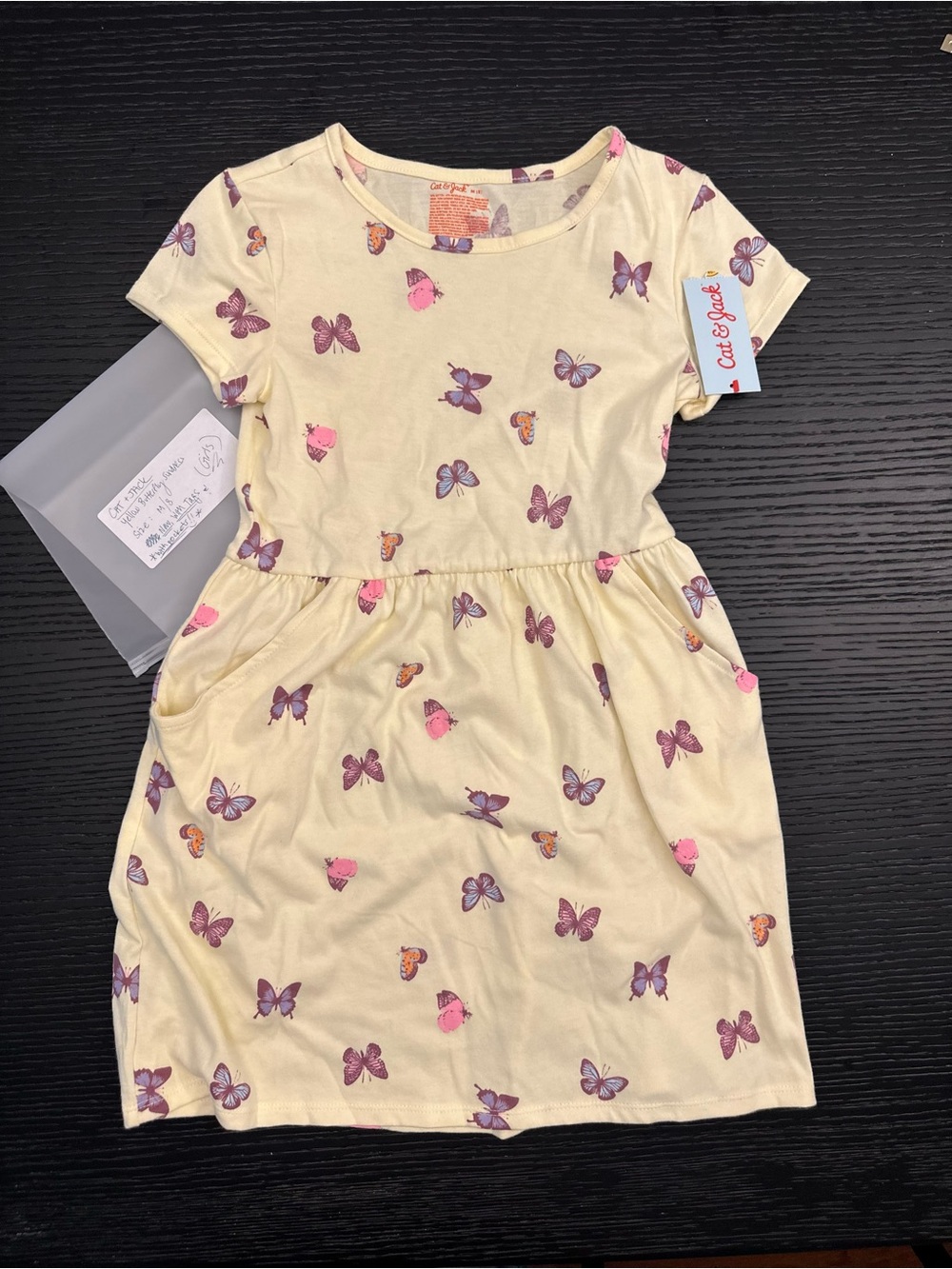Cat & Jack Cream Dress with Purple and Pink Butterfly Print - Medium (Kids)